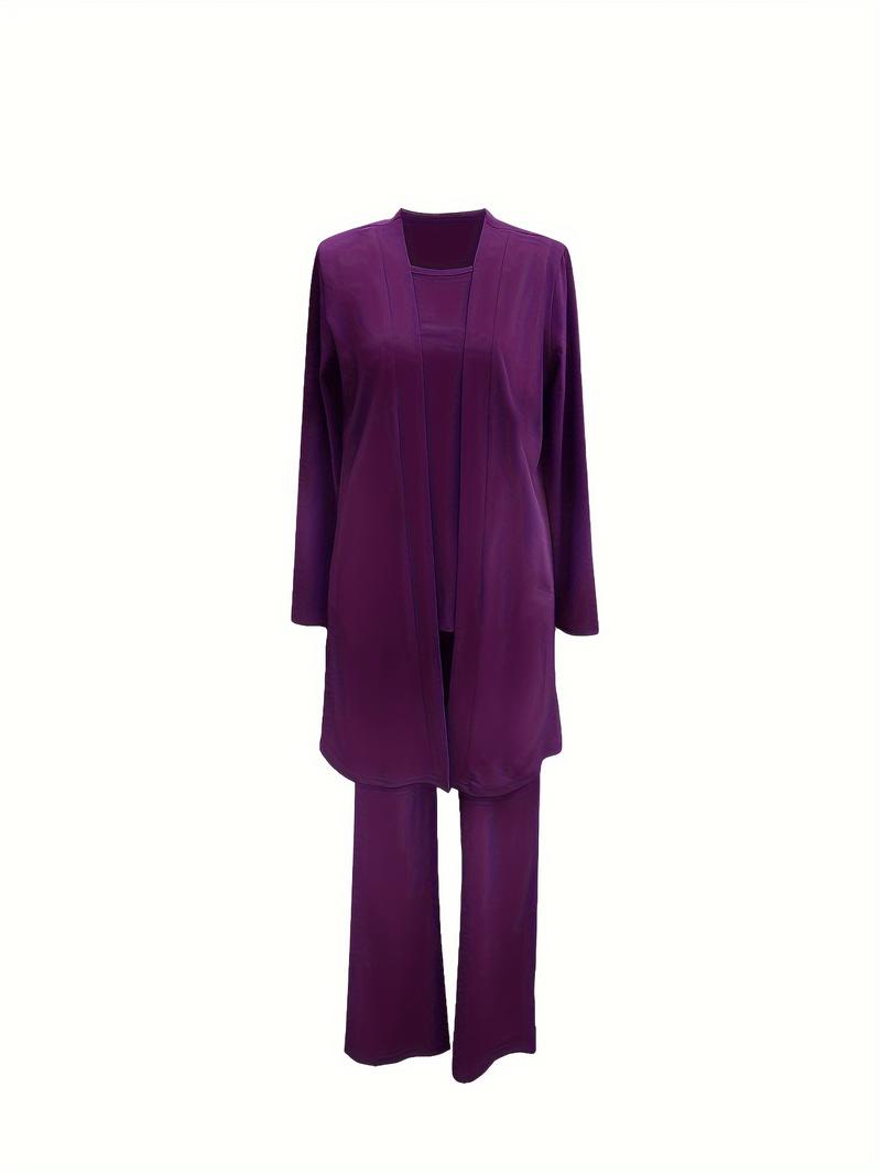 Product Introduction of Casual Three-piece Solid Set, Long Sleeve Cardigan & Top & Long Pants Outfits, Women's Clothing 7