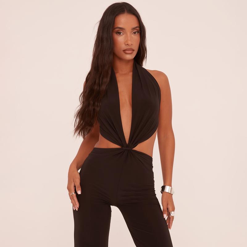 Plunge Knot Detail Flared Leg Jumpsuit 3