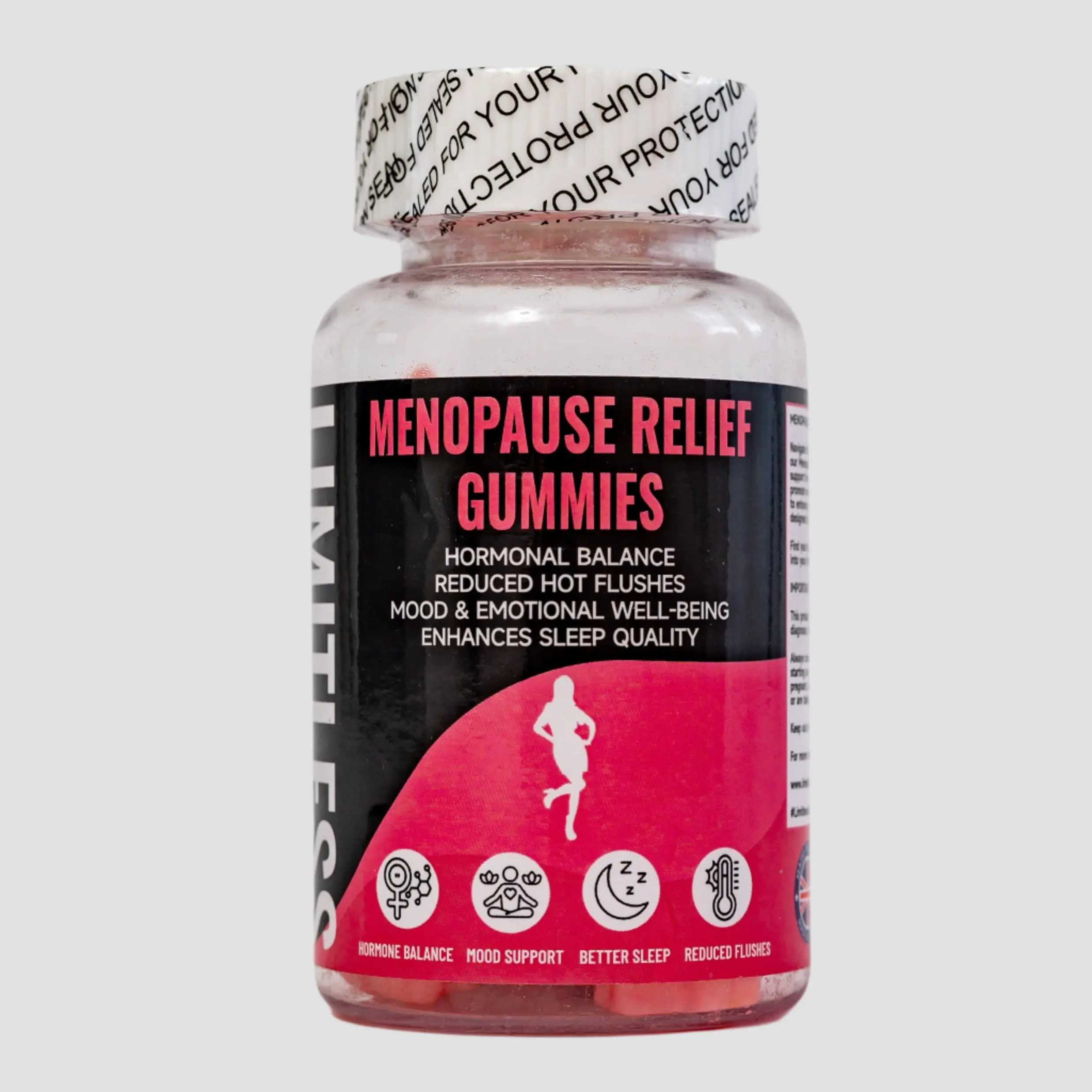 LIMITLESS GAINS - Menopause Relief Gummies – Hormone Balance, Hot Flush, Sleep & Mood Support – Strawberry Flavour – 60 Gummies | Fitness Healthcare Natural Supplement