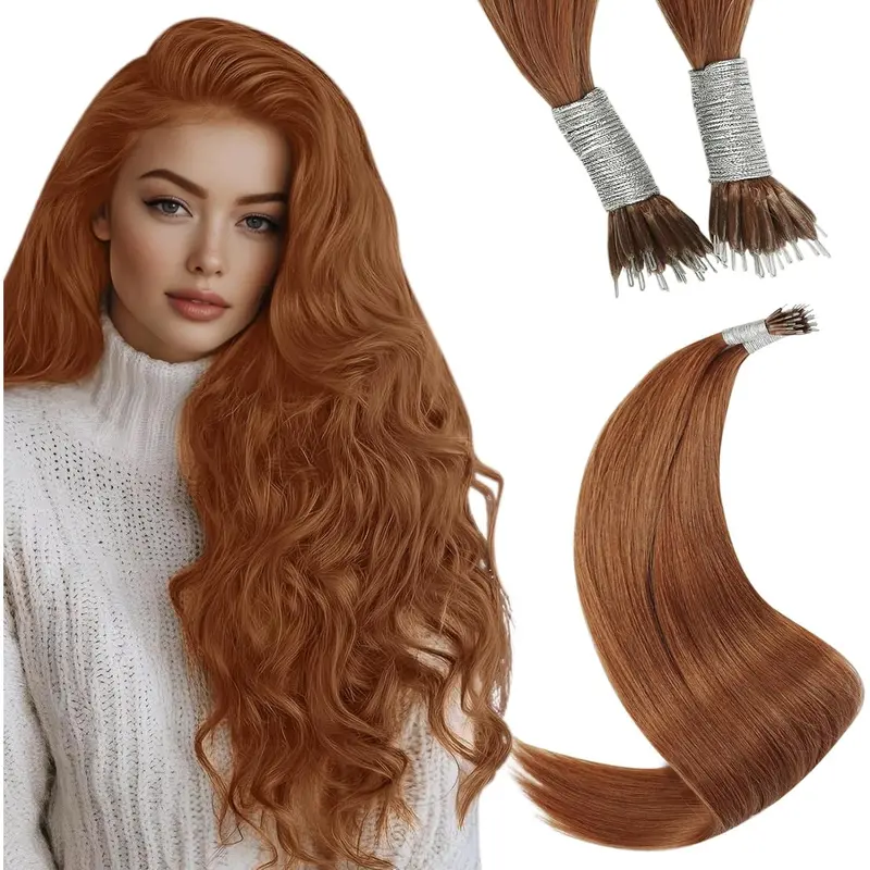 100g Nano Ring Hair Extensions Double Drawn #Copper 2