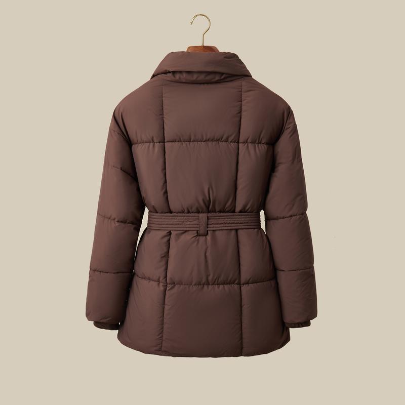 Product Introduction of [2025][Special Promotions]2025 NEW Mid Length Belted Puffer Jacket Women Casual Coat Splashproof Cream-BasiccFashion 9