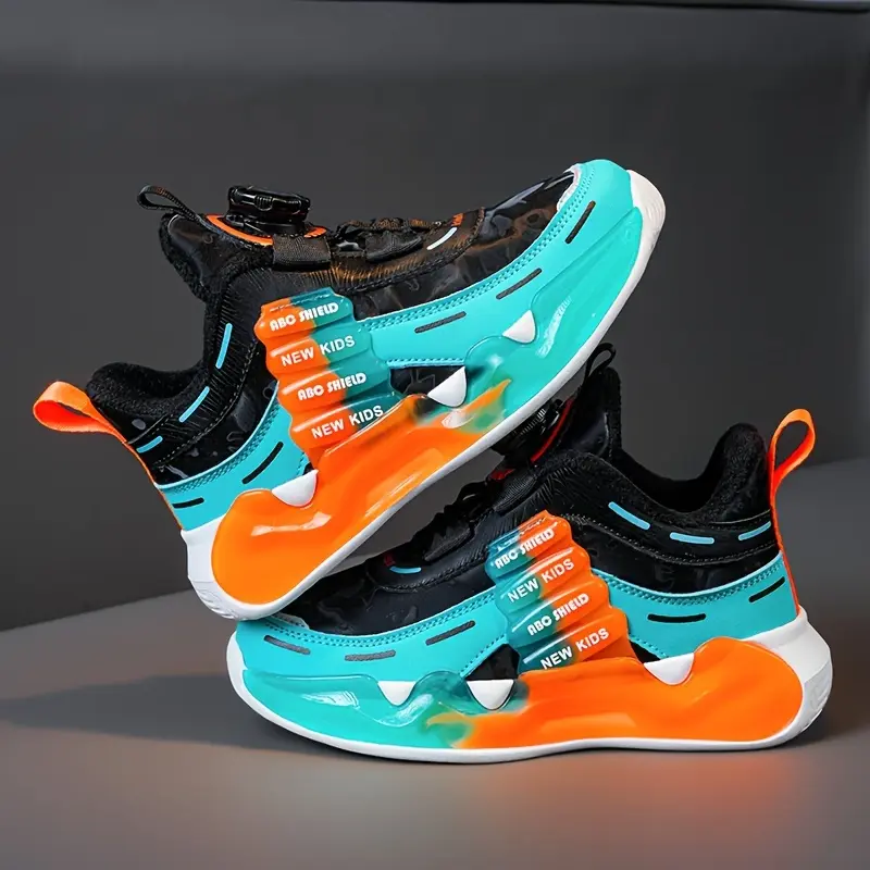 Youngsters' Vibrant Athletic Sneakers - Breathable & Non-Slip, Mid-Top with Hook-and-loop Fastener Strap, Colorful Cloud Pattern & Letter Design, Durable EVA Sole, Perfect for All Seasons, Girls Shoes 4