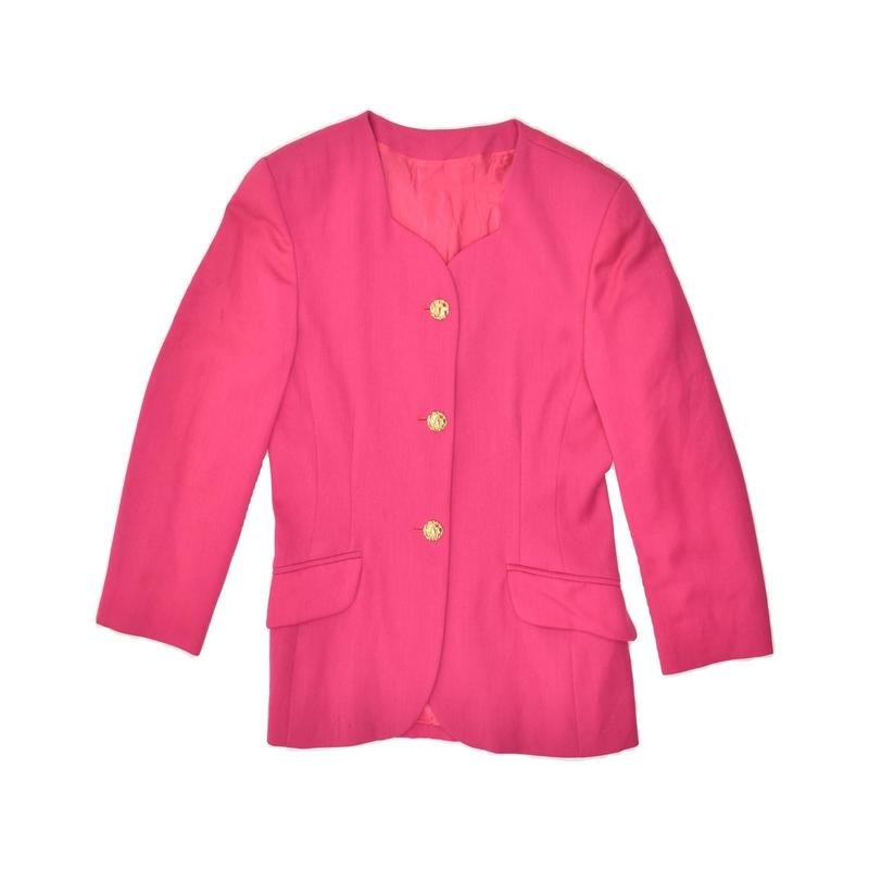 Pre-Owned VINTAGE Womens 3 Button Blazer Jacket IT 42 Medium Pink Virgin Wool 1