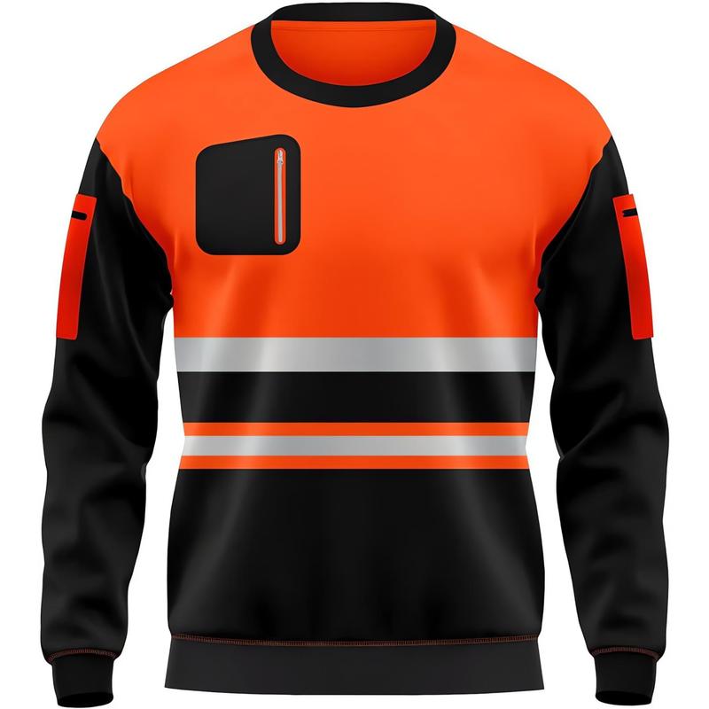 Product Introduction of Hi-Vis Men's Utility Sweatshirt – High-Visibility Reflective Crew Neck Jumper | Soft Fleece Workwear with Zipped Pockets & Long Sleeves Menswear Hoodie 3