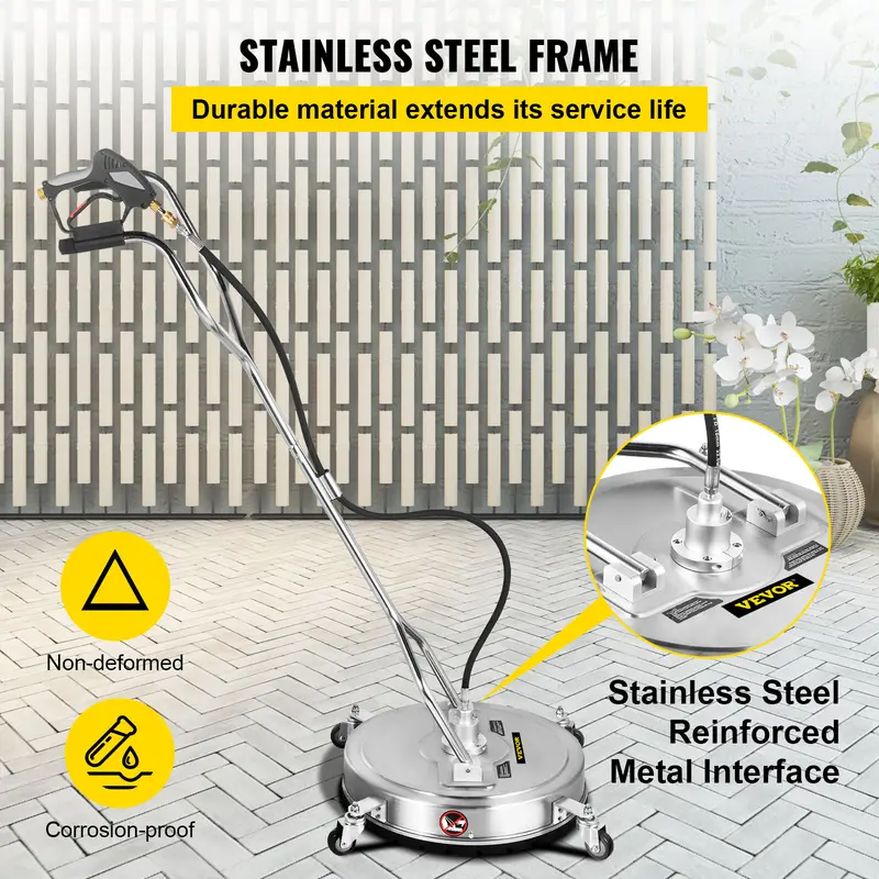 VEVOR  24 Inch Surface Cleaner Pressure Flat Surface Cleaning 4000 PSI Max Working Pressure Flat Surface Cleaner Stainless Steel Rotating Surface Cleaner with Wheels Power Washer Floor Scrubber 3