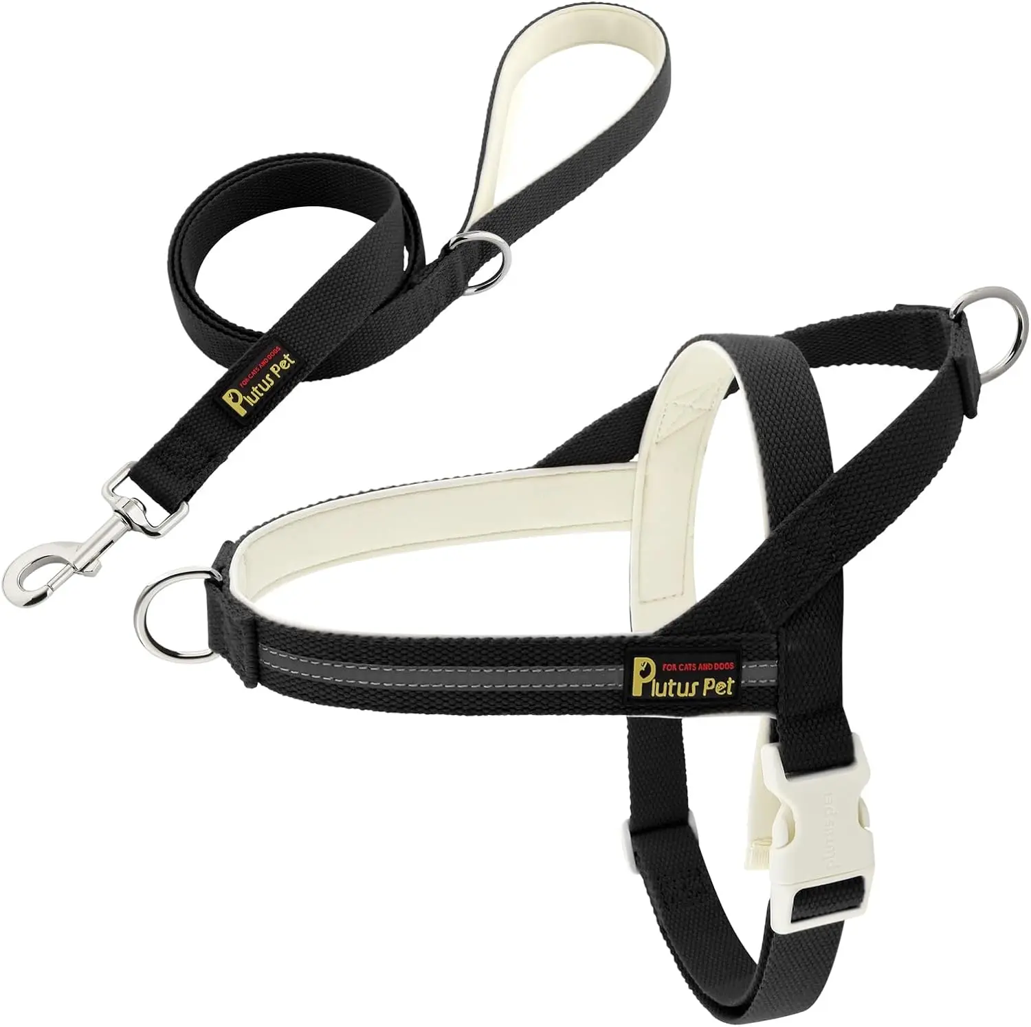 Cotton Dog Harness and Lead Set, Reflective and Soft Padded, Quick Fit Vest Harness, for Small, Medium and Large Dogs, Black, XXS