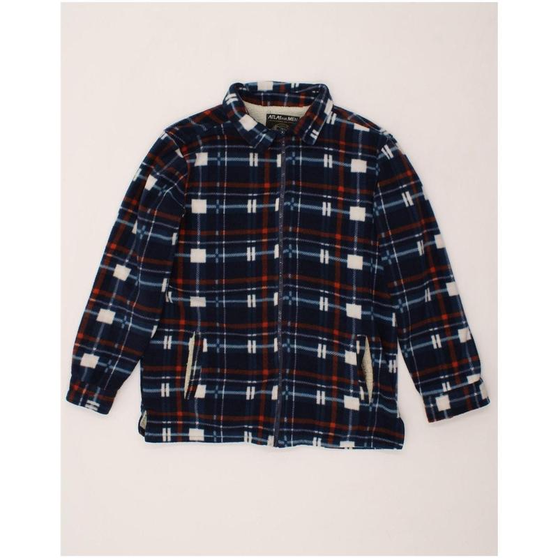 Pre-Owned Vintage ATLAS FOR MEN Mens Sherpa Fleece Jacket UK 40 Large Navy Blue Check 0