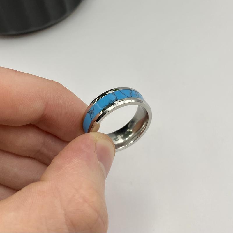 Turquoise Band ring - Stainless Steel Ring - Silver Turquoise Unisex Ring - Aqua Blue Stone Band - Greek Stainless steel Ring - Titanium Sea Marble ring - Steel Coloured Abalone Ring - Gifts for men 4