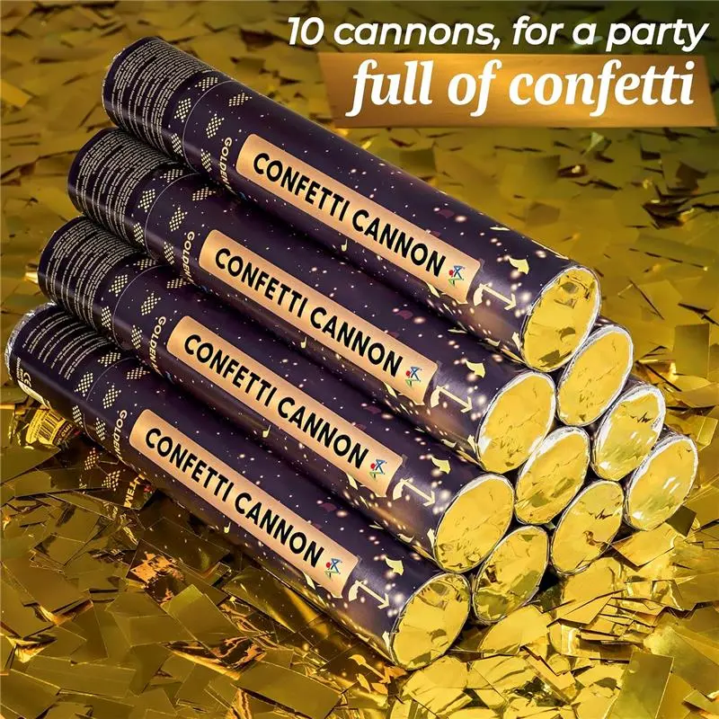 10 Pack Confetti Cannons Gold - Easy & Safe to Use - 30cm Cannon - Gold Foil - Perfect for Weddings, Birthdays, and Graduations - Stream, Burst Burst Stream 2