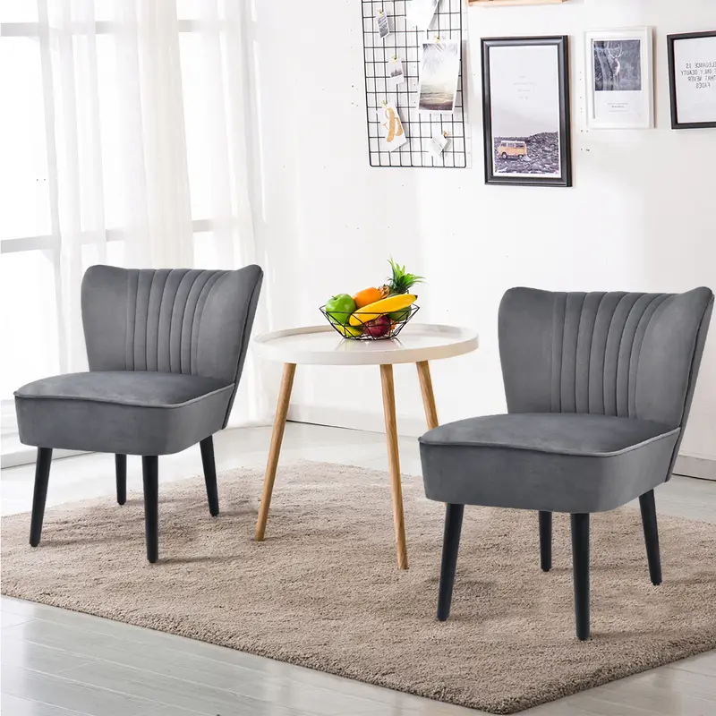 COSTWAY Velvet Accent Chair Set of 2 Modern Leisure Chair with Rubber Wood Legs 3