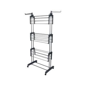 Bargain factory - Airer Clothes Drying Rack,4-Tier Foldable Clothes Hanger Adjustable Large Stainless Steel Garment Laundry Racks for Indoor Outdoor with Foldable Wings Thick Accessories Retractable Hangable grey durable 4  tier