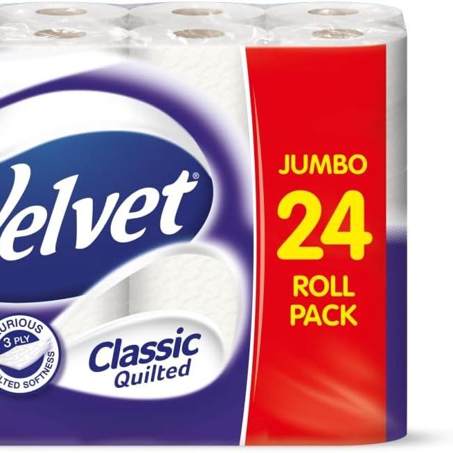 Velvet Classic Quilted Toilet Tissue 24 Rolls - Luxuriously Soft, Strong and Absorbent Toilet Roll - Jumbo Bulk Pack 24 Rolls - 3-ply - White 2