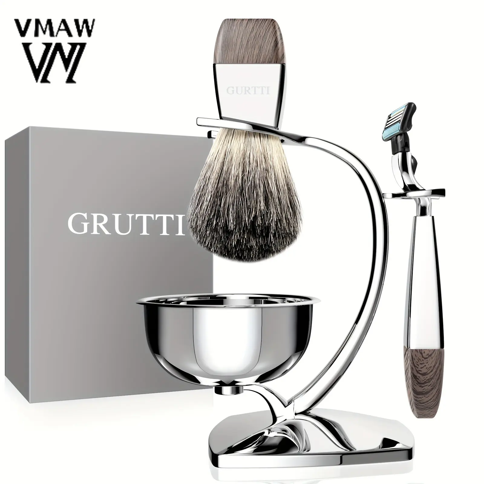 CuteShop A Wet Shaving 4-in-1 Set, Including A Handmade Synthetic Shaving Brush, Stainless Steel Soap Bowl, Shaving Brush Stand, Manual Razor (3-layer Blade), The Best Gift For Bearded Men 2025 New Comfort Black
