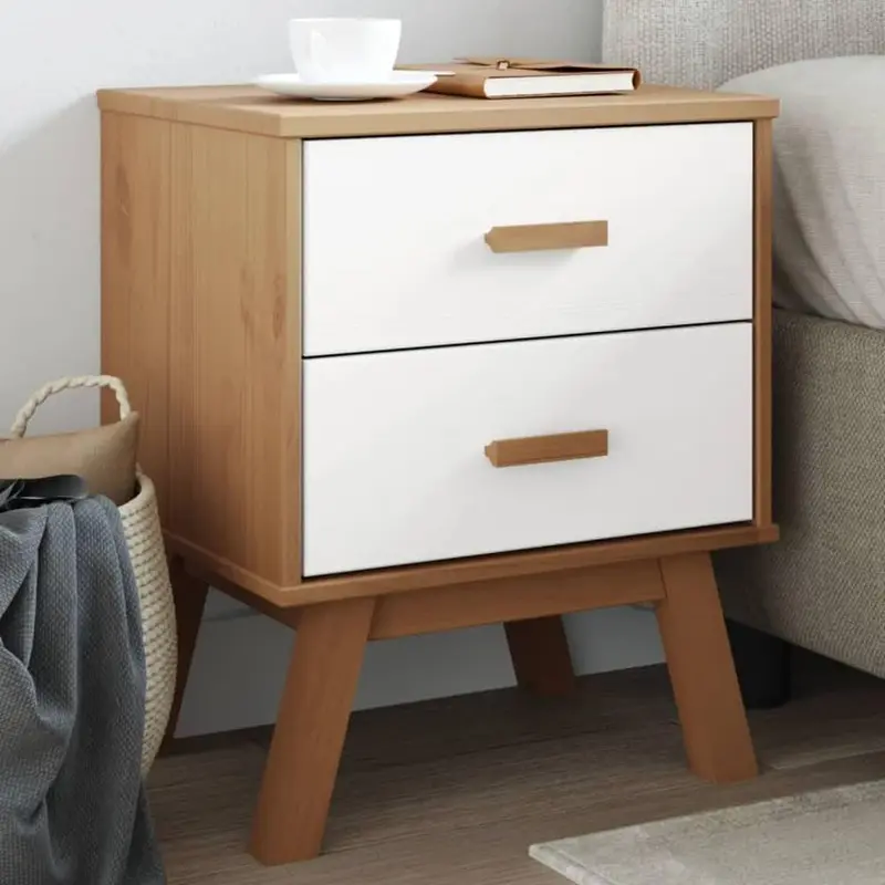 Bedside Cabinet OLDEN White and Brown Solid Wood Pine 0