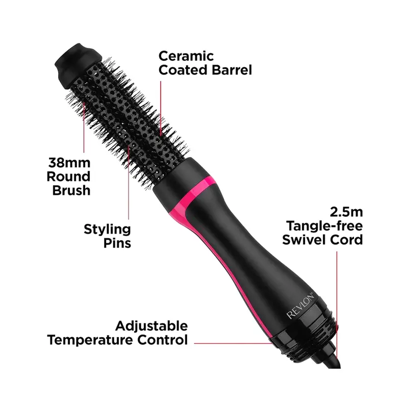 Revlon Round Brush Dryer and Hair Styler with 820W Airflow Dryer Motor and Ceramic-Coated Barrel - One Step Root Booster - For Volume, Flips, Waves and Soft Curls - Ionic Technology for Reduced Frizz and Static 3