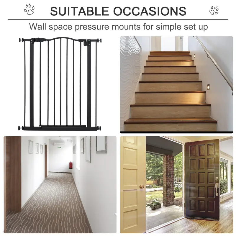 PawHut Pressure Fit Dog Stair Gate No Drilling Safety Gate Auto Close for Doorways, Hallways, Adjustable, Black 5