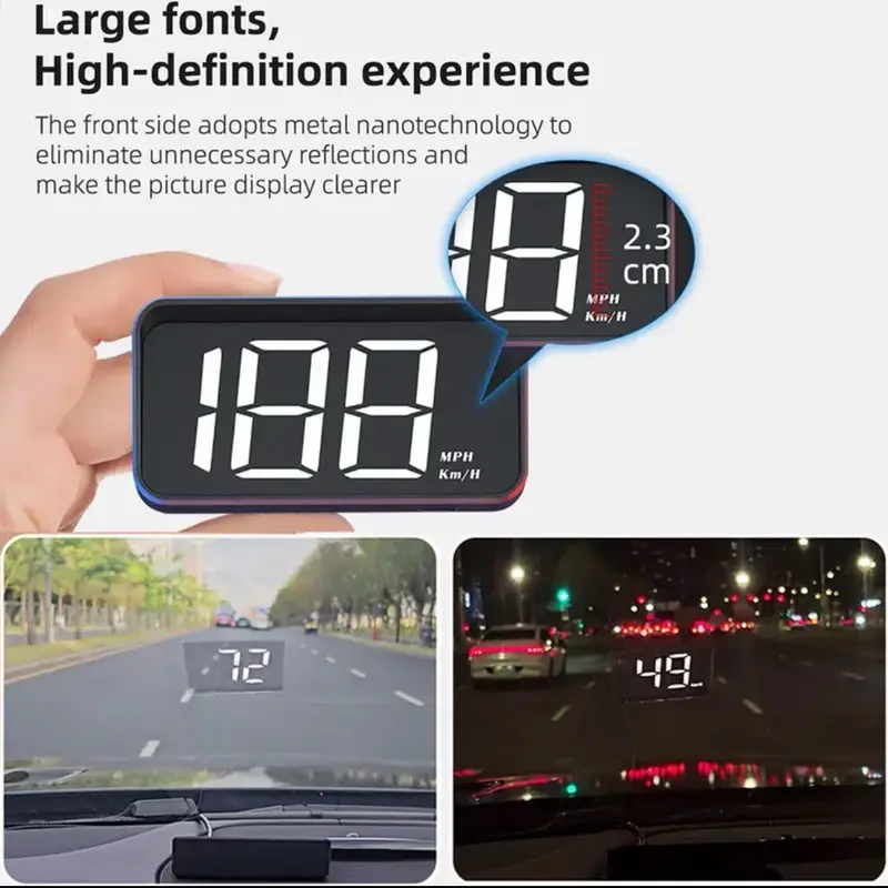 HD Car Head-Up Speed Display with Automatic Light Sensor/Switch - White Light Speedometer 2