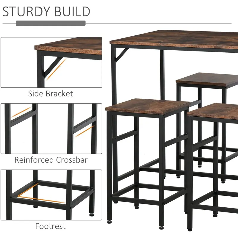 5pc Industrial Bar Table and Stool Set - Perfect for Home and Bar Tables 3