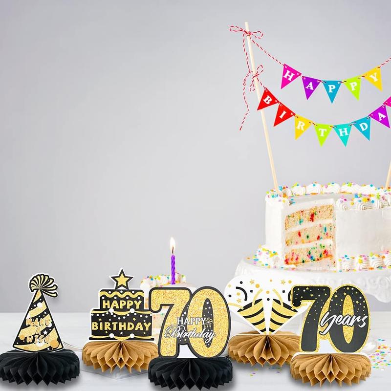 9Pcs 70th Happy Birthday Centerpieces, Black and Gold Happy Birthday Decorations, Happy Birthday Table Toppers for Men and Women, 70 Years Birthday Party Supplies (70 Years) Glass Sticker 1