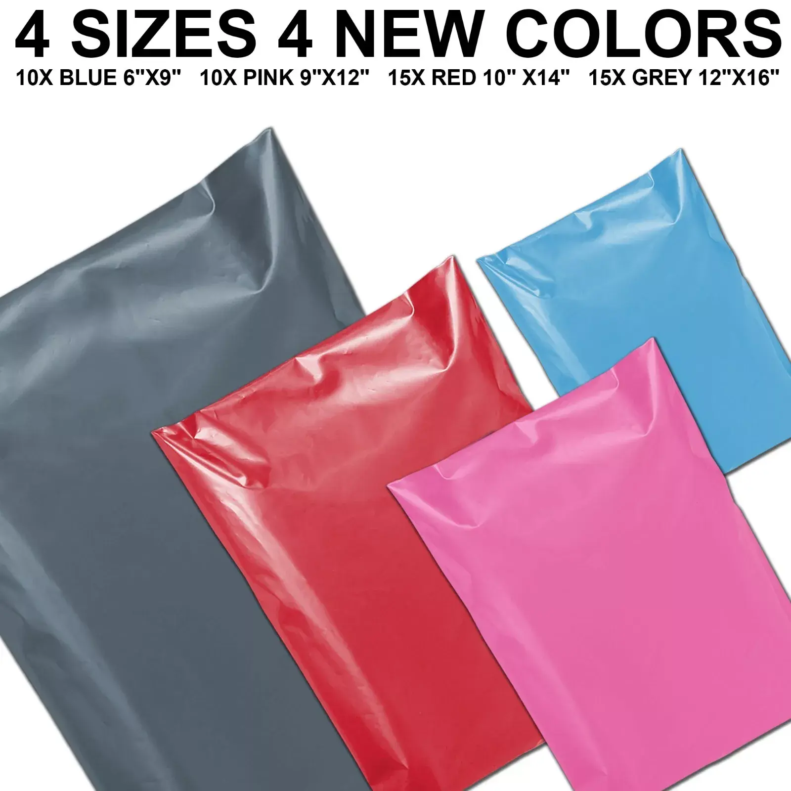 All colour 60 Mixed Size Grey Mailing Bags, Self Seal 4 Size Strong Waterproof Poly Plastic Envelopes for Parcels, Packaging, Small, Medium, Large Mail, Shipping Delivery Bags