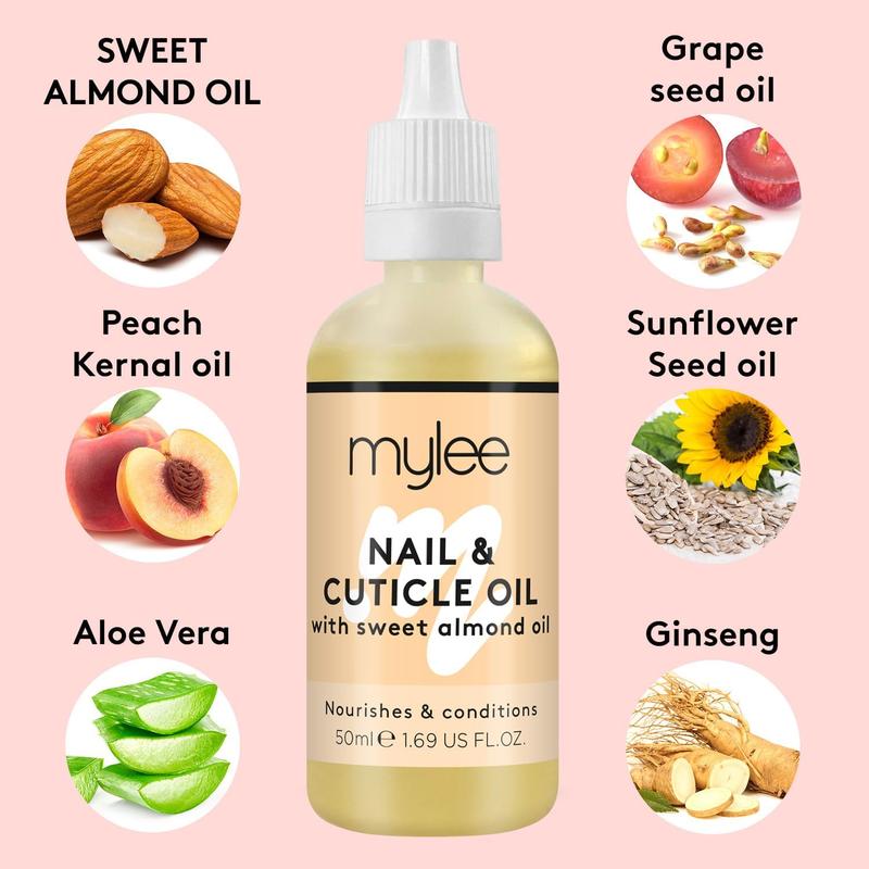 Mylee Sweet Almond Nail & Cuticle Oil 50ml, – Deeply Hydrating & Nourishing Cuticle Conditioner Oil, Non-Greasy Formula and Leaves No Sticky Residue, Lightly Scented With Almond Oil 5