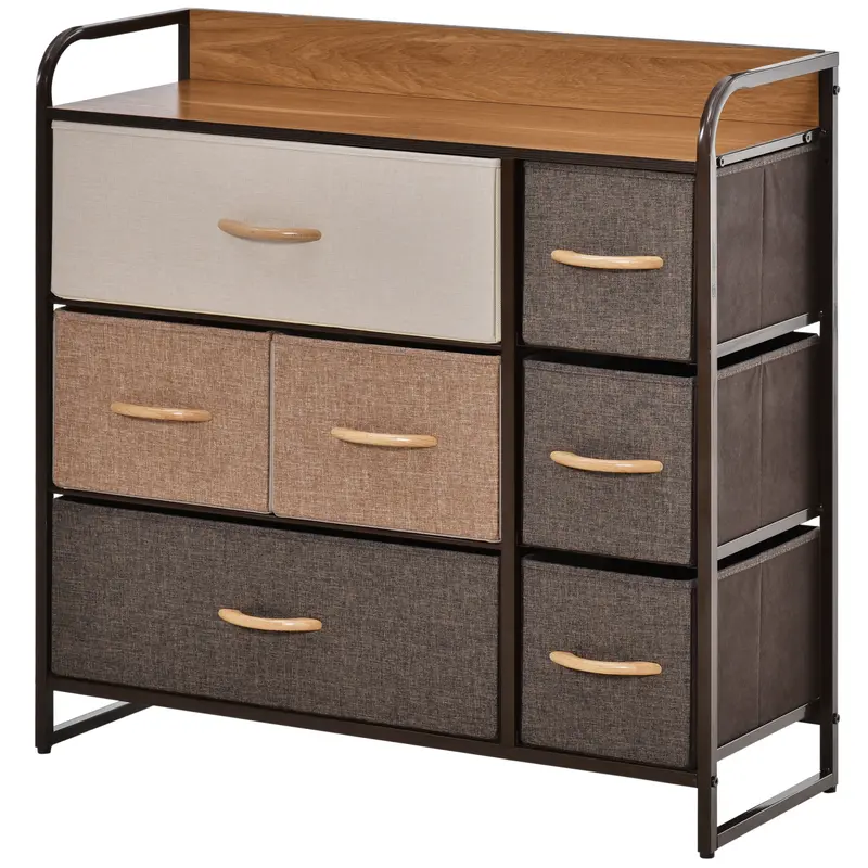 7-Drawer Dresser, Fabric Chest of Drawers, 3-Tier Storage Organizer for Bedroom Hallway Entryway, Tower Unit with Steel Frame Wooden Top 1