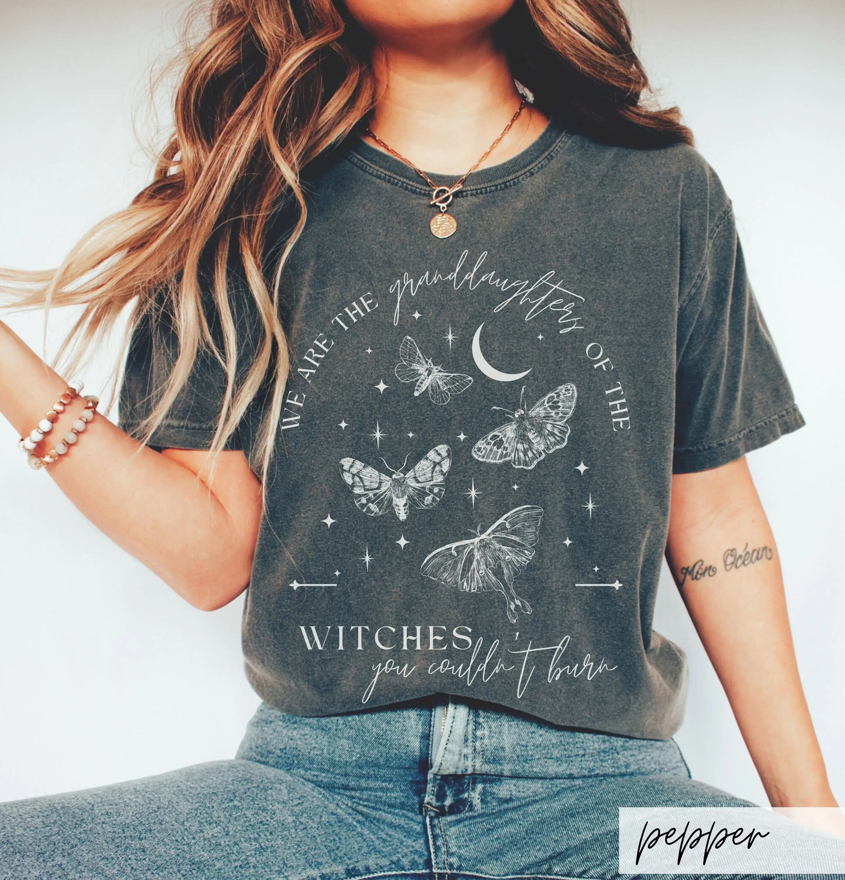 Granddaughters of Witches You Couldn't Burn T-Shirt, Celestial Whimsigoth Moth Lover Progressive Witch Luna Moth Lover Gift, Halloween Tee