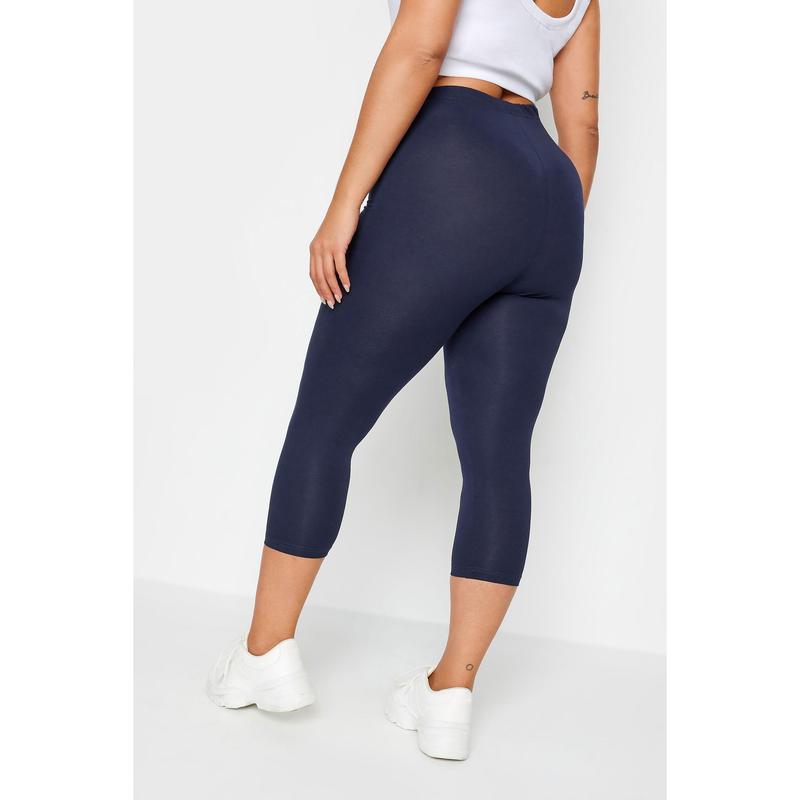 YOURS FOR GOOD Curve Navy Blue Cotton Stretch Cropped Leggings 2