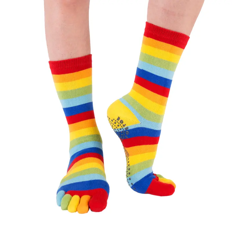 TOEOTE Mid-Calf Cotton Toe Socks for Yoga & Pilates with Anti-Slip Sole - Unisex 7