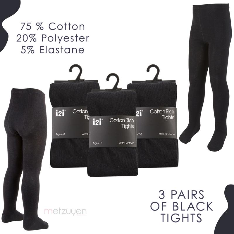 3 Pack Girls Black Tights School Tights for Girl Back To School Uniform Solid Plain Black Cotton Rich 	3 Pairs Girls Black School Uniform Tights Cotton Rich Warm Thick Stretchy Soft Warm Elasticated Waist Breathable 2 3 4 5 6 7 8 9 10 11 12 13 Years 5