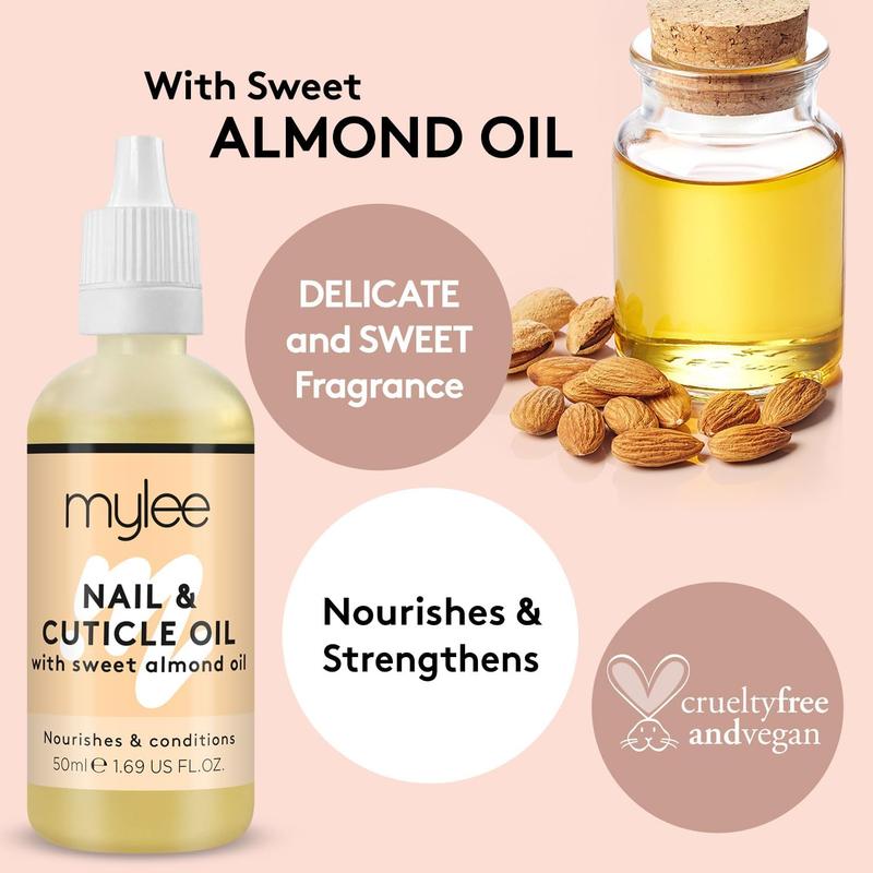 Product Introduction of Mylee Sweet Almond Nail & Cuticle Oil 50ml, – Deeply Hydrating & Nourishing Cuticle Conditioner Oil, Non-Greasy Formula and Leaves No Sticky Residue, Lightly Scented With Almond Oil 5