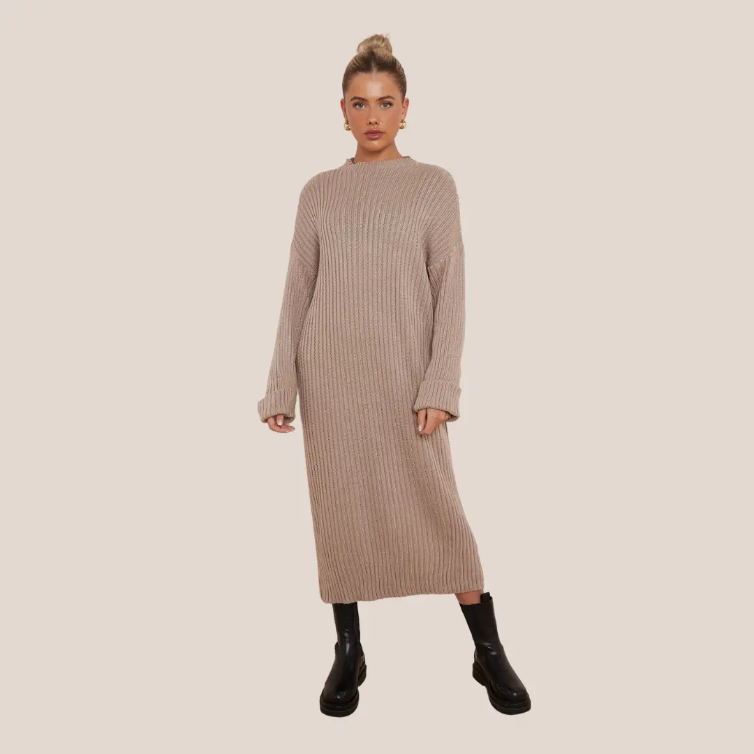 Mock Neck Knitted Maxi Length Dress