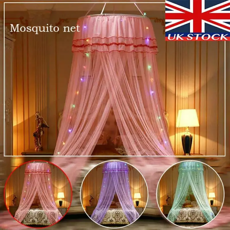 Kids Baby Bed Canopy Bedcover Mosquito Net Curtain Bedding Dome Tent LED Light - Lightweight and Breathable 0