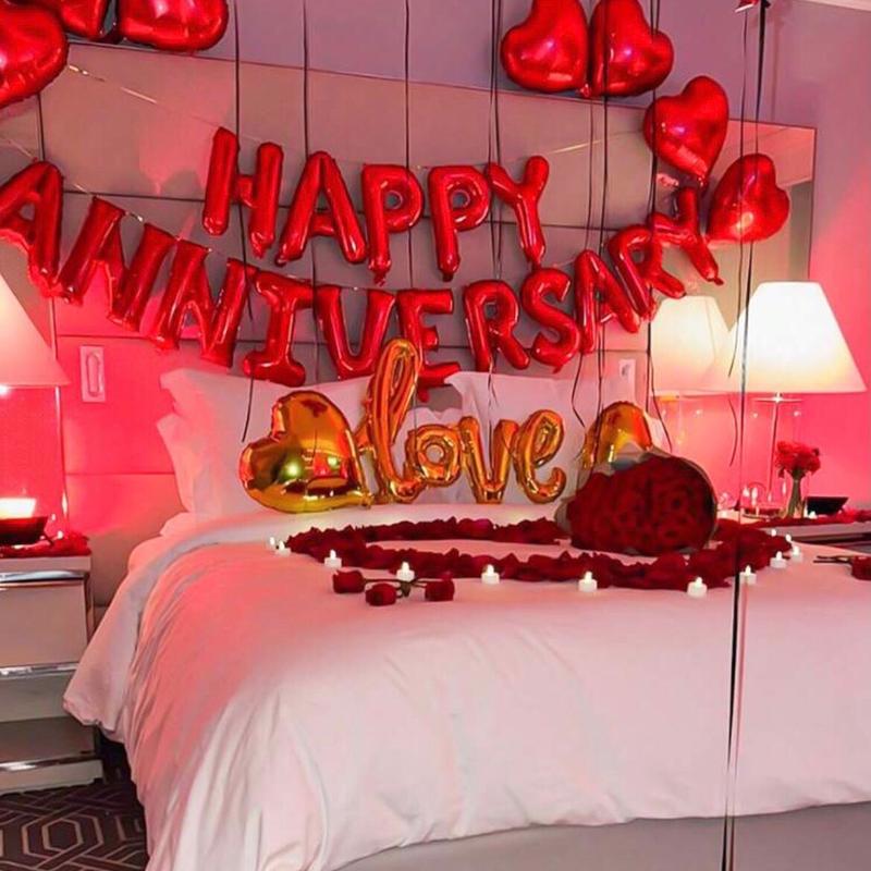 634pcs/Set Valentine's Day/Anniversary Balloons, "Happy Anniversary" &"Love" &Heart Balloons & Rose Petals, Suitable For Valentine's Day, Anniversary, Proposal, Engagement, Birthday, Romantic Decor, I Love You Confession, Valentine's Day Prop Decorations 3