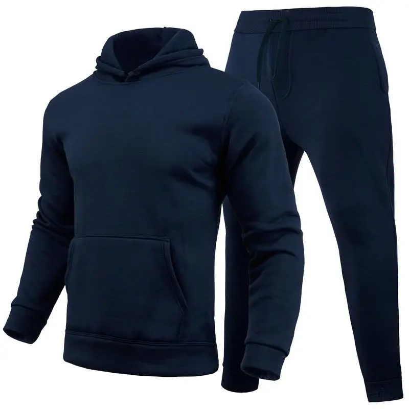 Spring and autumn solid color pullover sweatshirt sports suit hooded men's sports sweatshirt suit