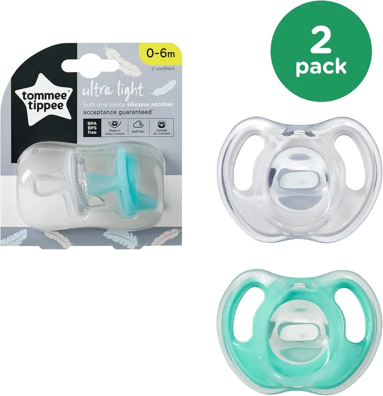 Ultra-light Dummies, 0-6 months, 2 pack of one piece silicone, BPA free Dummies 1