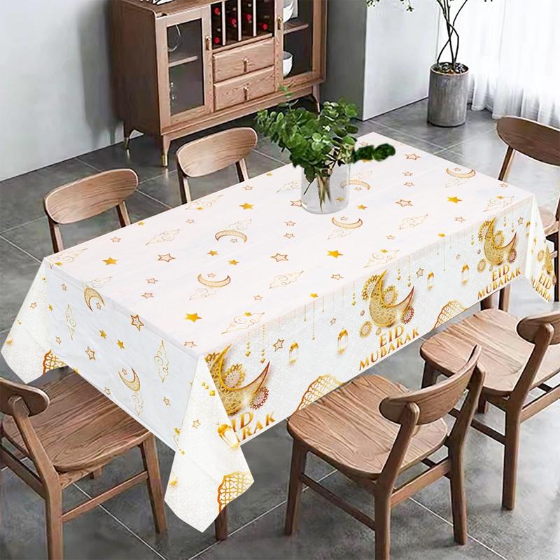 Product Introduction of Eid Mubarak 2  Pcs Star Moon Tablecloth Ramadan Kareem Decor for Home 2025 Islamic Muslim Party Eid Al Adha Supplies Castle Table Cover 9