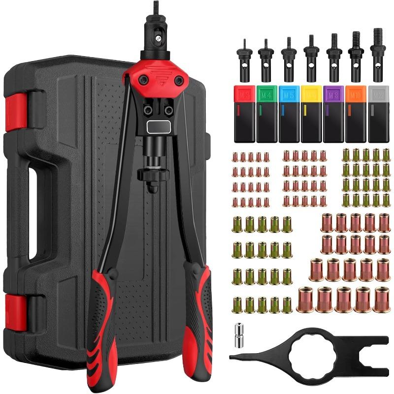 Proster Rivet Nut Tool 16'' Heavy Duty Hand Rivet Nut Gun with 7 Mandrels M3 M4 M5 M6 M8 M10 M12 Rivnut Gun 100PCS Rivnut for Home and Workshop 0