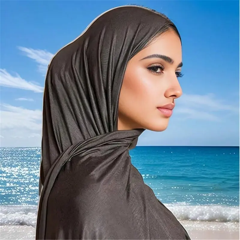 1pc New Style Large Size Jersey Hijab Shawl Soft Casual Solid Color Women Scarf 2