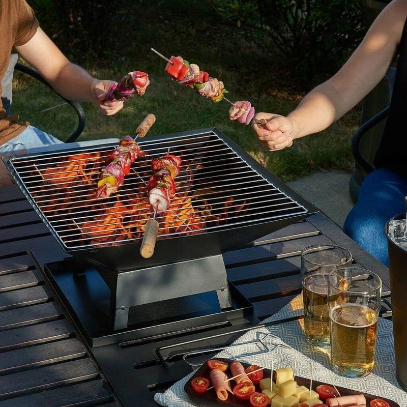 SQUARE FIRE PIT BBQ GRILL HEATER OUTDOOR GARDEN FIREPIT HEAVY DUTY Set Stylish portable bbq 4