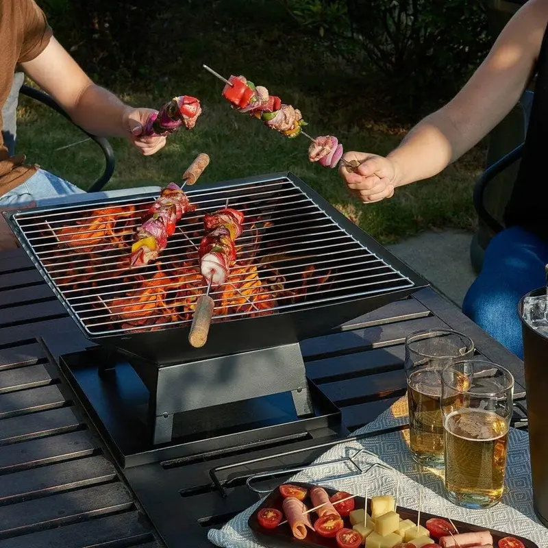 SQUARE FIRE PIT BBQ GRILL HEATER OUTDOOR GARDEN FIREPIT HEAVY DUTY Set Stylish portable bbq 4
