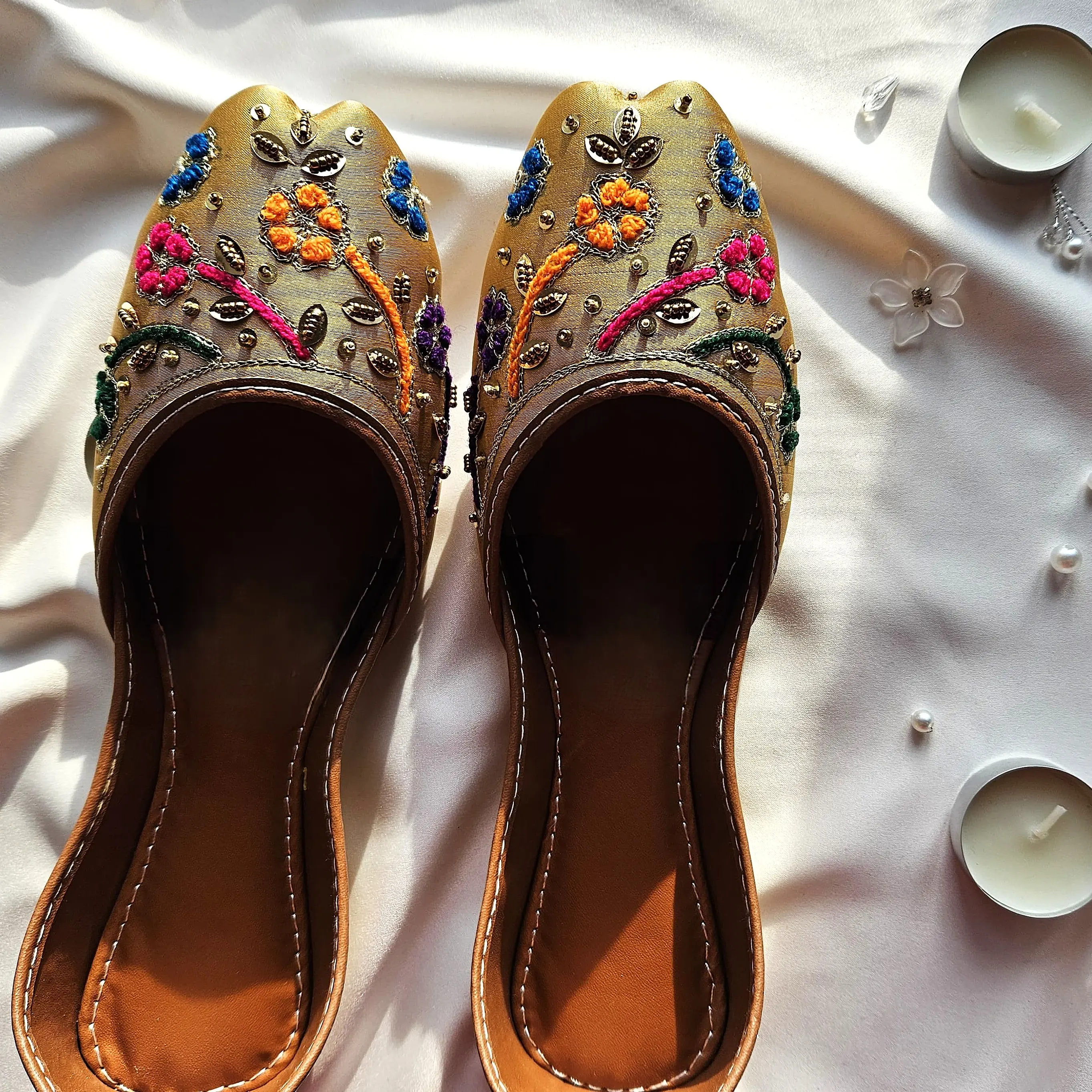 Deejazi Golden Bloom khussa shoes women - Traditional Women's flat Footwear