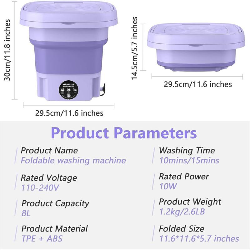 8L Portable Washing Machine Mini Washer Foldable Washer and Spin Dryer Travel UK 1