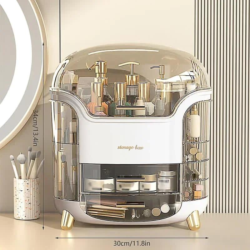Makeup Organizer, Dustproof Large Cosmetic Storage Box, Skincare Container with Drawers, White Transparent Gift box for Vanity Case 4
