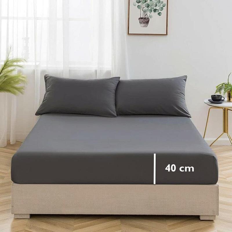 Extra Deep Fitted Bed Sheets 16"/40cm Deep Pockets With Elasticated Corners | Bedding & Linen Easy Iron All Seasons 52% Polyester 48% Cotton Polycotton | Single Double King Super King Sizes | Ultra Soft Brushed Microfiber Shrinkage and Fade Resistant | 2
