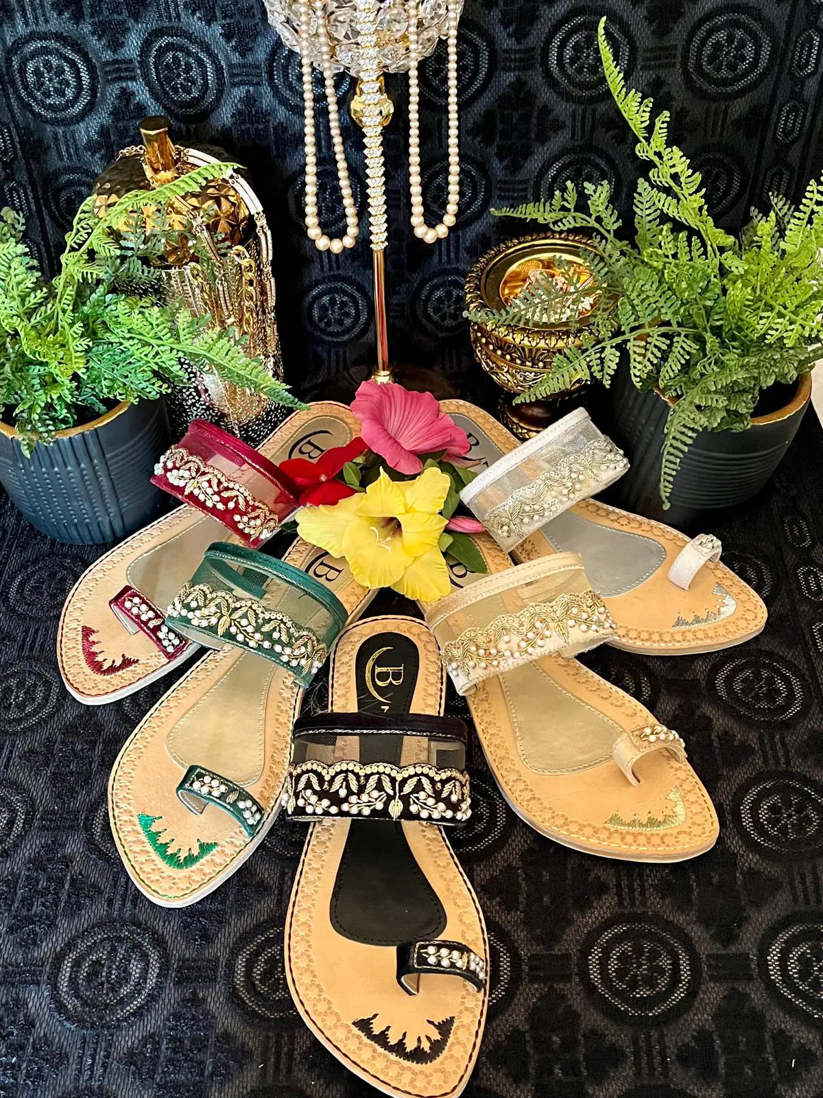 Bisma handmade embroidery toe post leather summer party wedding sandals Resham Sandals (B23) Shoe Footwear