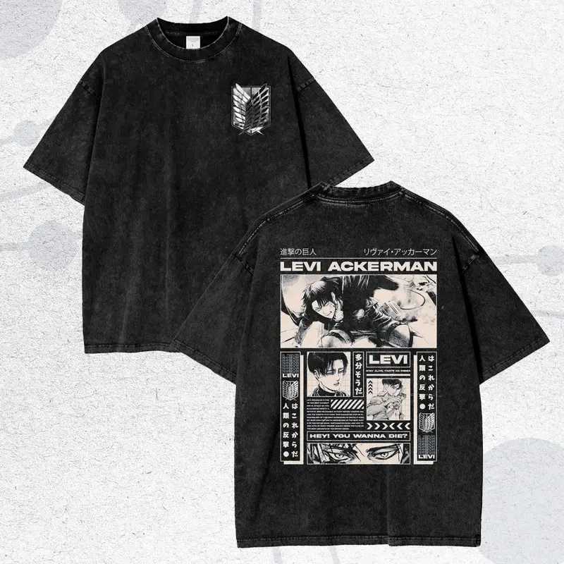 Attack on Titan T-shirt Eren Jeager Levi Ackerman Anime Tee Gift for Him, Two-side Shirt, 2 side Tee 0