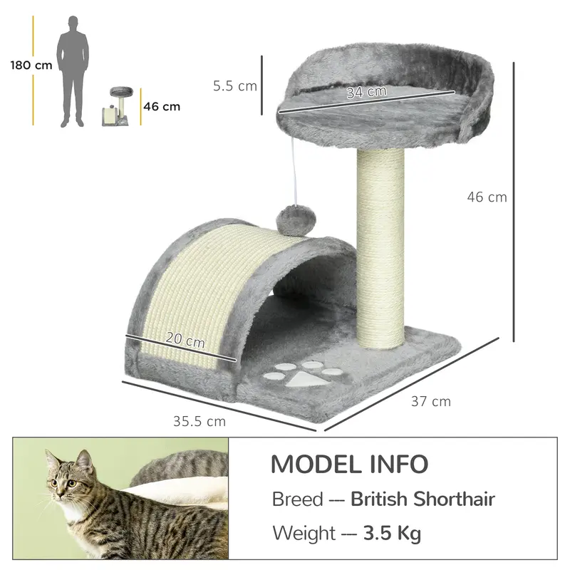 PawHut Cat Tree, Kitten Scratcher Activity Centre with Sisal Scratching Post, Toy Ball 2
