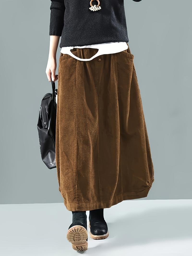 Product Introduction of Button Detail Elastic Waist Skirt, Casual Dual Pockets Cocoon Skirt For Spring & Fall, Women's Clothing Womenswear Bottom 7