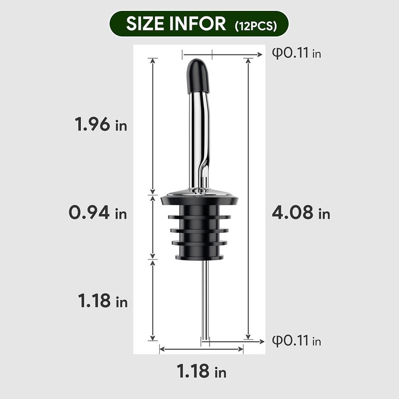 Liquor Pourer, Bottle Pourers for Spirits, 12Pack Stainless Steel Freeflow Liquor Spirits Pourer Speed Pourers Wine Bottle Spirits Pourers Tapered Spout with Rubber Dust Caps Utensils 5
